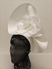 white flower large straw fascinator millinery burlesque headband wedding hat