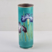 Cloisonne Vase Flower Pattern 10.6 inch tall Japanese Blue Pot USED F/S