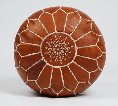 Prefilled brown leather pouf - leather,