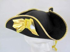 Tricorn Hat - Fancy Dress Costume Accessory Pirate Admiral - Felt - Black & Gold