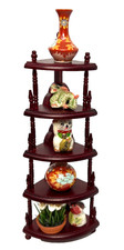 Vintage 1:12 Asian Corner Shelf Etagere Dollhouse Miniature Furniture Filled