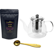 Loose Leaf Tea Set with Glass Teapot, Infuser, Spoon and 100g Artisan Tea
