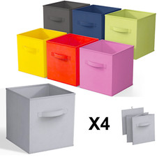 X4 Cube Storage Boxes Fabric Box Organiser Foldable Collapsible Canvas Basket