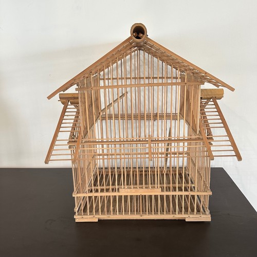 Vtg bamboo bird - bamboo, cage
