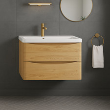 800mm Wall Hung Vanity Unit Light Oak with Basin Modern Bathroom Furniture