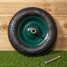 Replacement 16" x 4" Pneumatic Heavy Duty Wheelbarrow Wheel & Axel In Green