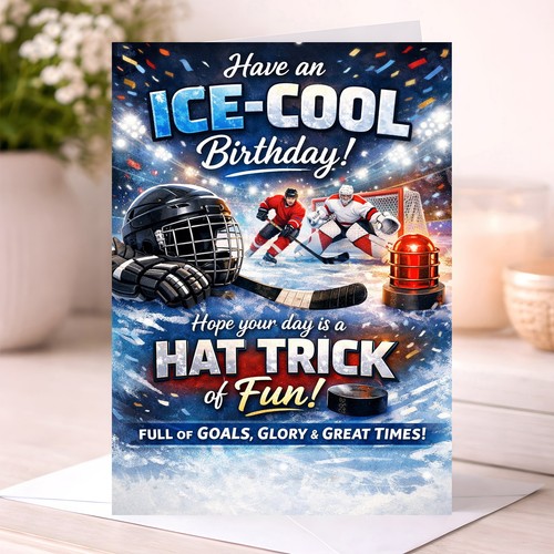 Ice hockey birthday card - ice,