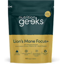 Nutrition Geeks Lions Mane 4000mg with B1 & Black Pepper, 180 Tabs, Brain Focus