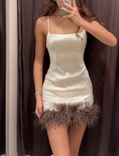ZARA WHITE SATIN FEATHER DRESS
