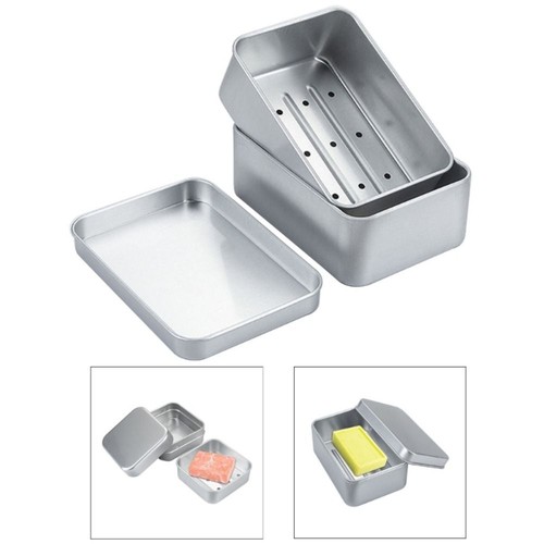 2pcs aluminum soap dish square - aluminum,