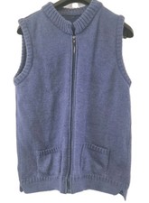 Vintage Guernsey Wool Vest: Navy Blue Zip-Up Gilet, Made in UK/Size L