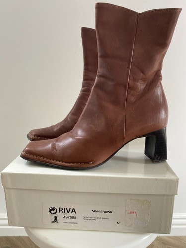 Brown leather square toe ankle - brown,