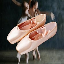 Professional Satin Ballet Pointe Shoes & Ribbon Ladies Kids Dance Toe Shoe US3-9