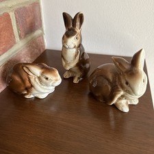 3 Vintage POOLE POTTERY  Brown & Cream  Cute little RABBITS