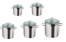 Stainless Steel Stock Pot Glass Lids- Deep Two Tone Silver Pot, Induction Base