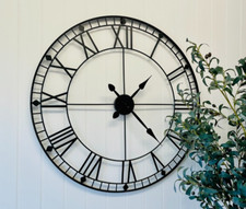 Extra Large Roman Numerals Skeleton Wall Clock Big Giant Open Face Round 88cms