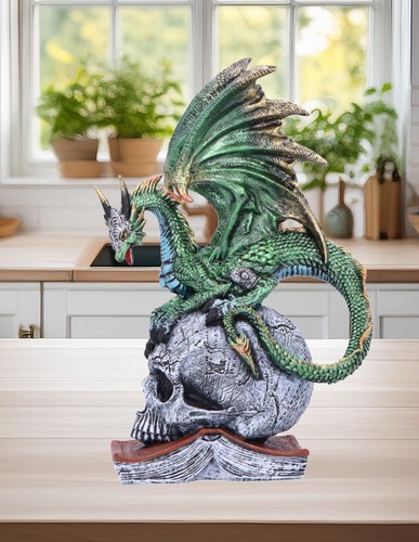 Green dragon skull figurine - skull,
