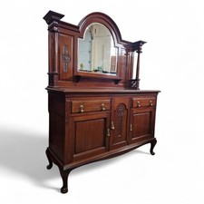 Antique carved sideboard - mahogany 3 door cupboard - mirror back side cabinet