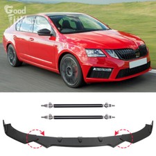 Glossy Black Front Bumper Lip Spoiler Splitter + Strut Rods For Skoda Octavia RS