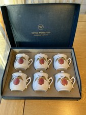 6 Royal Worcester Evesham Gold Pots De Crème  Chocolate Pots