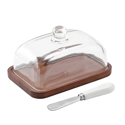 Glass butter dish - butter, lid