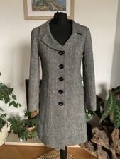 Stunning Hobbs Wool Coat Overcoat Jacket Tweed - Size 10 Black White Grey Fleck