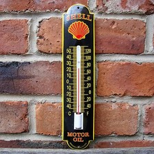 SHELL ENAMEL THERMOMETER vitreous motor oil garage sign petrol oil VAC192