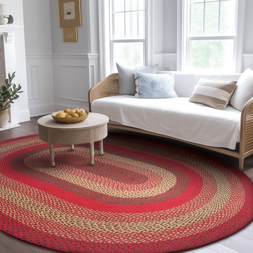 Red braided farmhouse jute - red, rug