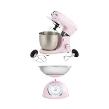 Salter Retro Pink Stand Mixer & Scale Set, 5L, 8 Speeds, Bowl & Attachments, 5kg