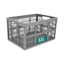 Folding Collapsible Plastic Storage Crates Boxes Stackable 32 Ltr Litre Silver 