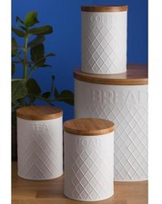 Typhoon Embossed Living Tea Coffee Sugar Storage Tins and Bread Bin - White