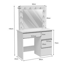 White Vanity Dresser with Pull-Out 4 Drawers, 12 LED Lighting HD Mirror Bedroom
