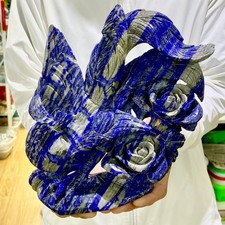 4.1LB  Natural blue pattern quartz hand carved phoenix crystal healing