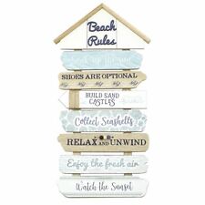 50cm Beach Rules Wooden Sign Nautical Decor Wall Art Mounted Plaque 