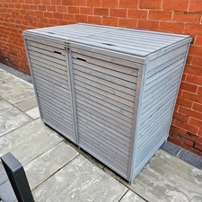 Factory Seconds 1.35m x 1.14m Grey Wooden Double Wheelie Bin Storage for 2 Bins