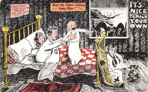 Edwardian comic postcard bed - postcard,
