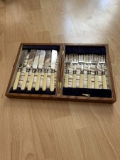 Vintage Silver And Bone 6 X Knife And Fork Set In Wooden Box
