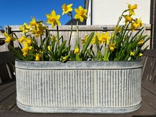 Set or 1 Galvanised Zinc Ribbed Metal Pots Planters |Round Garden Flower Troughs