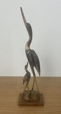 Vintage Hand Carved Water Buffalo Horn Egret Crane Heron Paddy Bird + Baby 11.5"