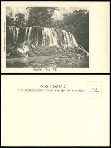 Fiji old postcard waterfall - old,