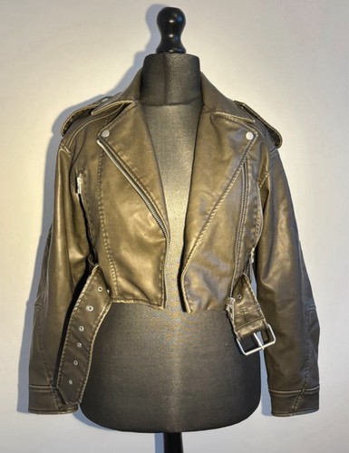 Zara khaki faux leather jacket - zara,