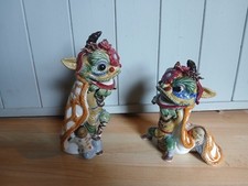 Shiwan Pair  Chinese folk art Lion / Dragon  dance Figures,  terracotta by   周永锵