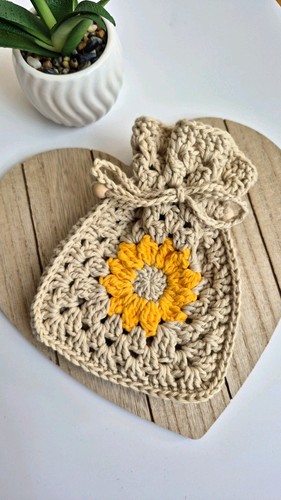 Crochet sunflower drawstring - crochet,