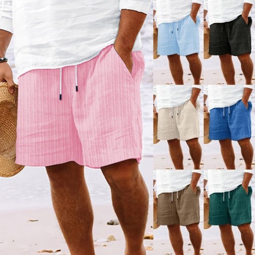 Mens cotton linen beach shorts - cotton,