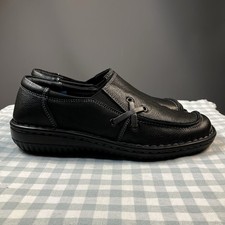 Loretta Shoes UK 5 EU 38 Black Leather Comfort Cushioned Slip On Flats Grey Trim