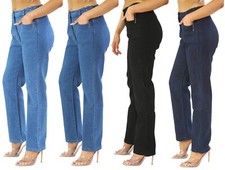 Womens Side Elastic Waist Jeans Straight Leg Regular Fit Short 27" Leg Petite