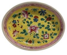 Antique Chinese Famille Jaune Pottery Platter Straits Nyonya Ware Serving Dish