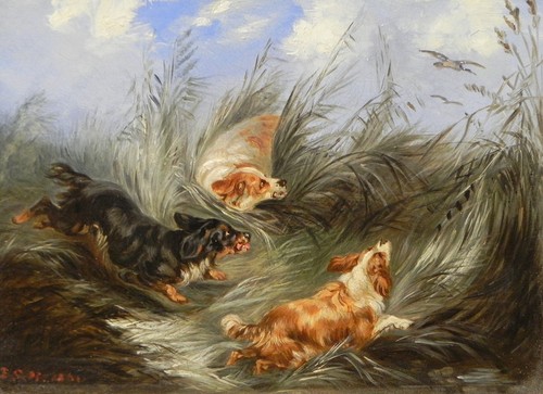 Antique painting spaniels - of,