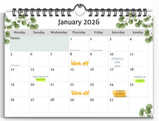 2026 Calendar A4 Green Leaf