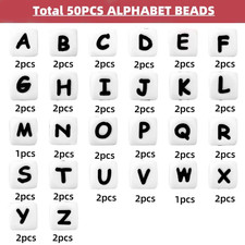 10Pcs 12MM Silicone Letters Beads DIY Jewelry Alphabet Bracelet Free Food Grade